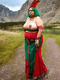Porngranny - A Mighty Plump Female Sorceress Draped in Fleshy Green and Pink
